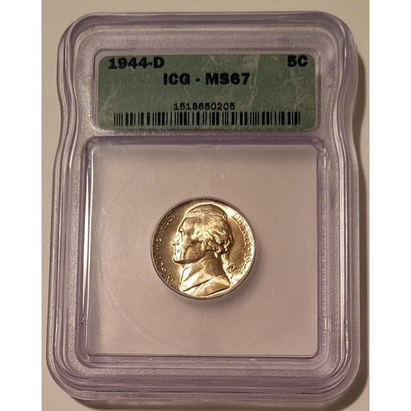1944 D Jefferson Silver Nickel MS67 ICG - Picture 1 of 4